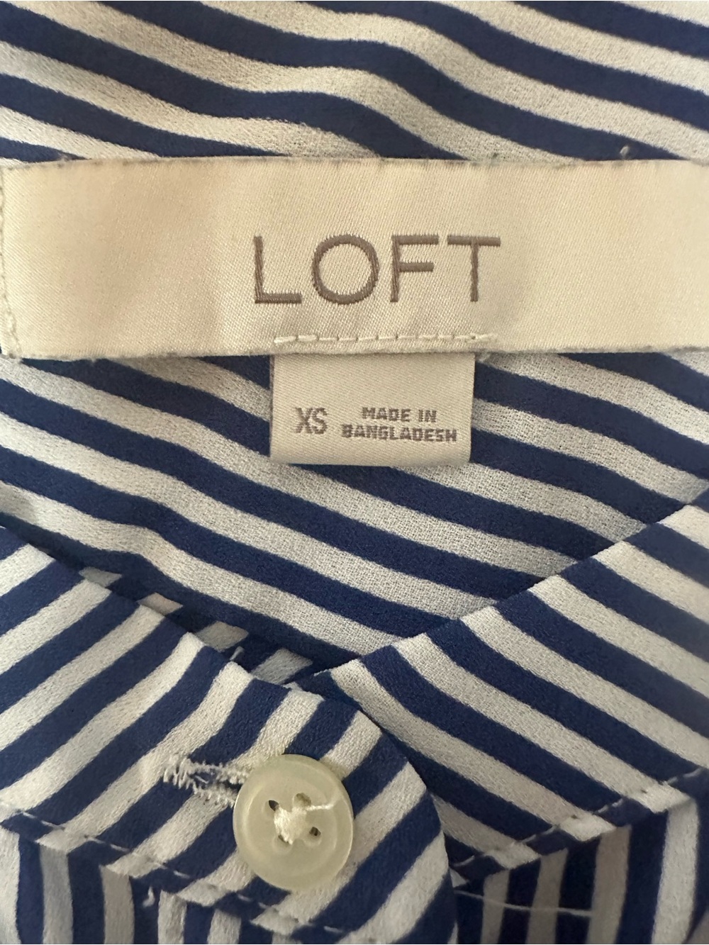 LOFT Navy and White Vertical-Stripe Button Blouse - Picture 5 of 11